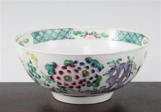 An unusual Liverpool porcelain polychrome bowl, third quarter 18th century, 18.5cm